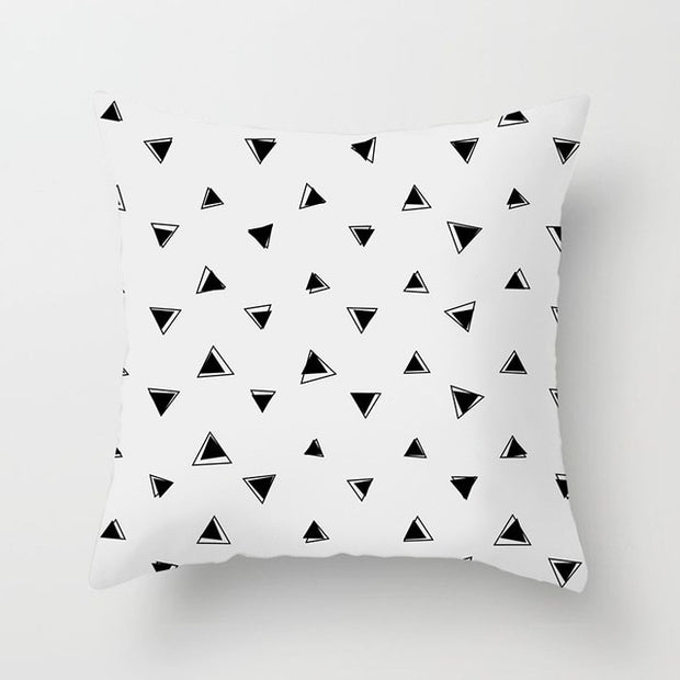 Geometric Cushion Cover Black and White Polyester Throw Pillow Case Striped Dotted Grid Triangular Geometric Art Cushion Cover