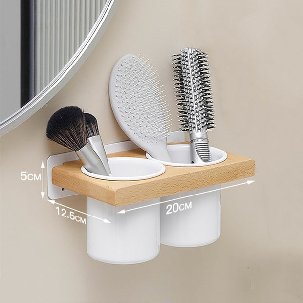 Solid wood bathroom hair dryer storage rack, non perforated wall hanging rack, bathroom household storage bracket