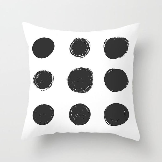 Geometric Cushion Cover Black and White Polyester Throw Pillow Case Striped Dotted Grid Triangular Geometric Art Cushion Cover