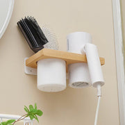 Solid wood bathroom hair dryer storage rack, non perforated wall hanging rack, bathroom household storage bracket