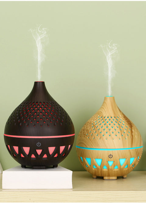 New Creative Wood Grain 137 Mini Humidification Aromatherapy Machine Hollow 7 Color Lights Home Car Humidification Automatic Fragrance