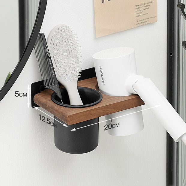 Solid wood bathroom hair dryer storage rack, non perforated wall hanging rack, bathroom household storage bracket