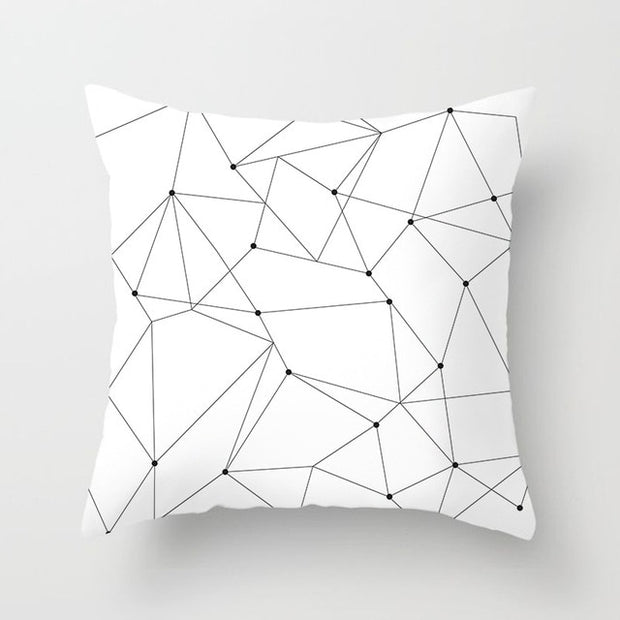 Geometric Cushion Cover Black and White Polyester Throw Pillow Case Striped Dotted Grid Triangular Geometric Art Cushion Cover