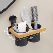 Solid wood bathroom hair dryer storage rack, non perforated wall hanging rack, bathroom household storage bracket