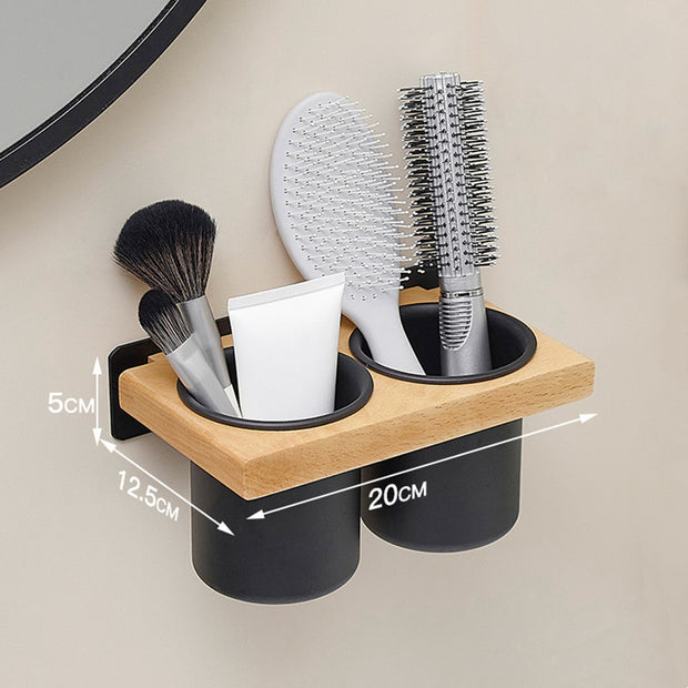 Solid wood bathroom hair dryer storage rack, non perforated wall hanging rack, bathroom household storage bracket