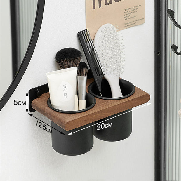 Solid wood bathroom hair dryer storage rack, non perforated wall hanging rack, bathroom household storage bracket
